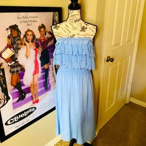 Rebecca Taylor baby blue strapless midi dress